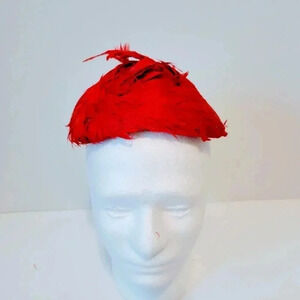 Elsie Red Cocktail Hat Feather Fascinator Headband